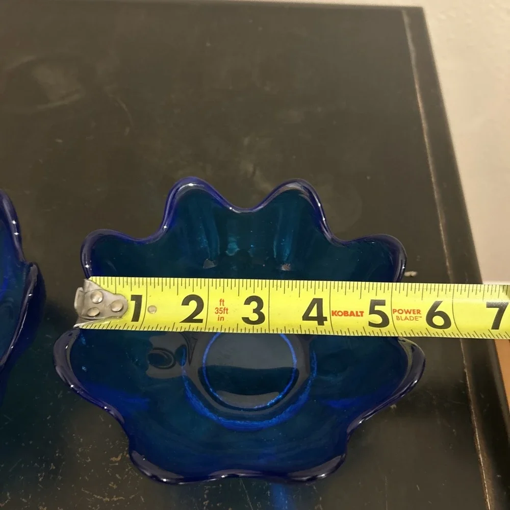 (2) VTG MCM BLENKO Art Glass Lotus Bowl‎ Blue Signed  2002 Richard Blenko - Picture 6 of 15